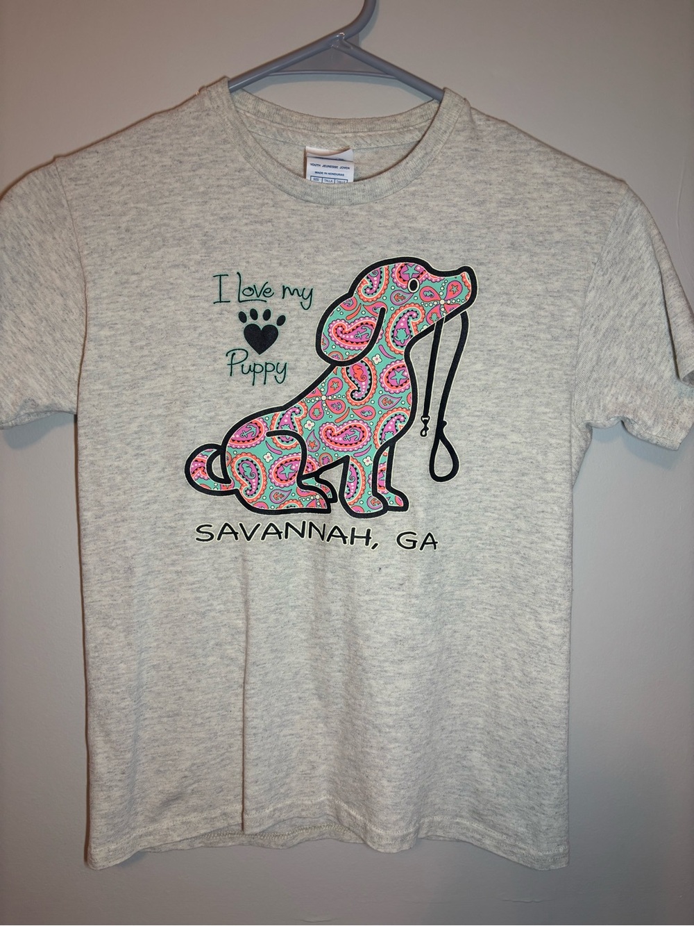 Delta Kids Cream Tee with Pink Paisley Puppy Graphic